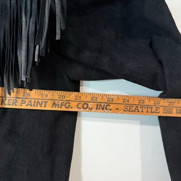 Klassi Artz Unisex Suede Leather Fringe Jacket Black Medium - Picture 5 of 8